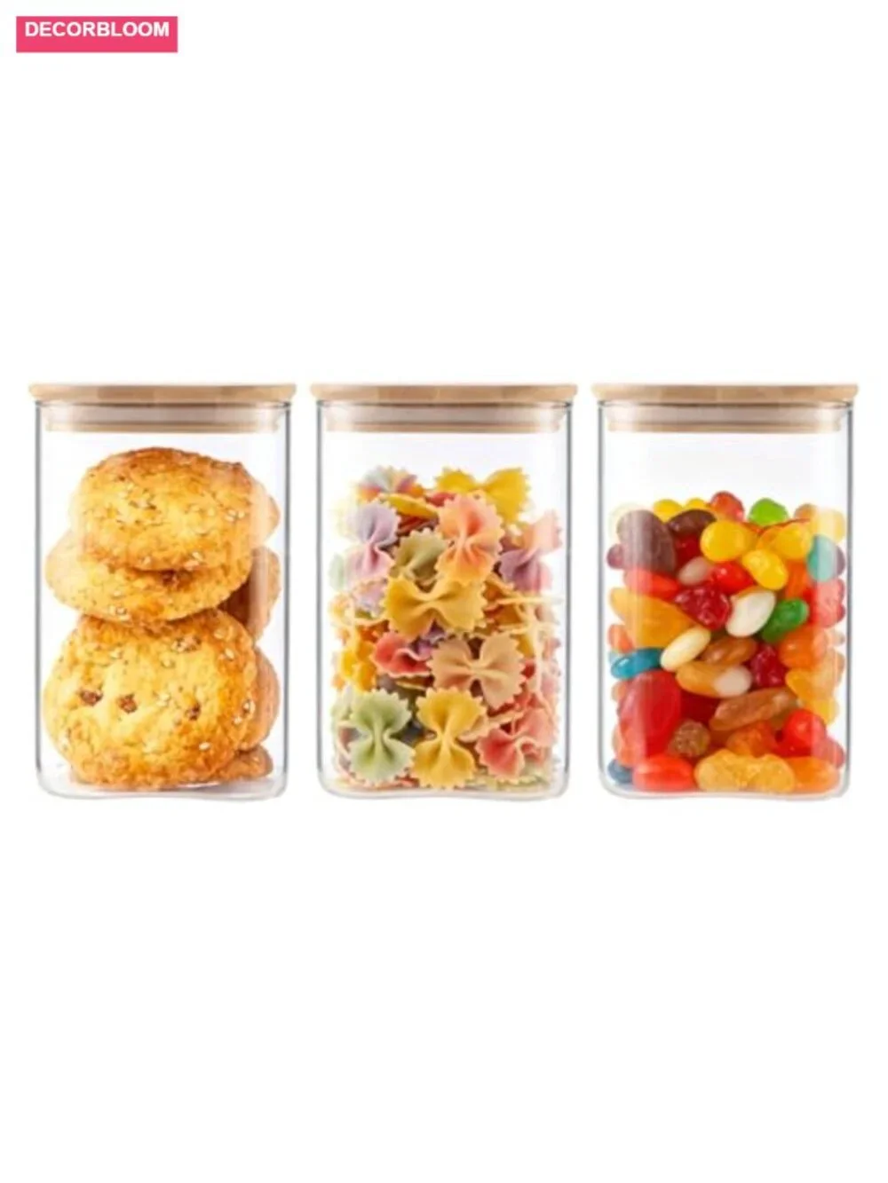 3-Pack Square Glass Containers with Bamboo Lids, Airtight Canister Set 32 oz